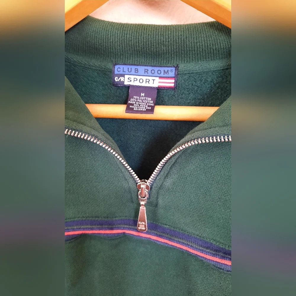 Green Club Room Quarter Zip Sweater Sweatshirt Stripe Preppy Sporty